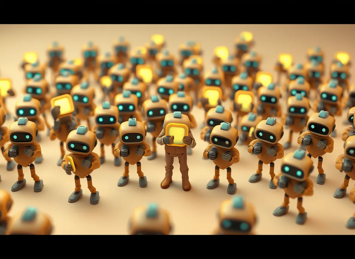 A swarm of autonomous AI agents each holding its own access badge and key, most of them oversized god-mode credentials nobody is watching