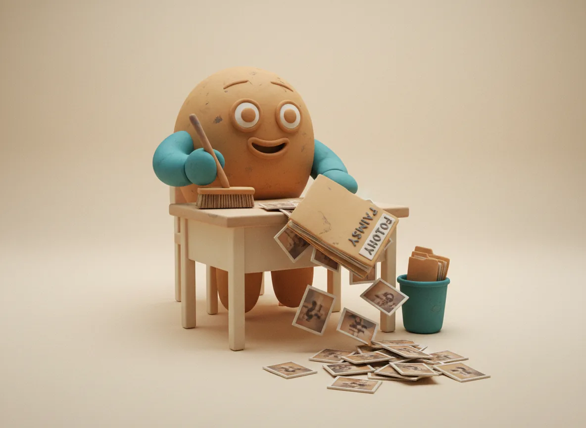 An AI coding agent confidently running a recursive delete across a developer's home directory while a folder of family photos vanishes
